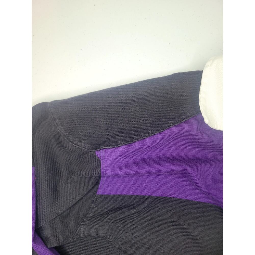 Vntg Polo By Ralph Lauren Polo Shirt Men L Purple Black Rugby Stripe Long Sleeve - Picture 5 of 12